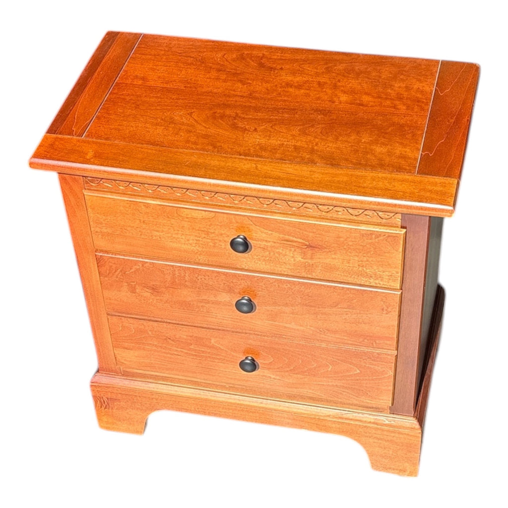 Solid Cherry 3-Drawer Nightstand with Carved Guilloche Detail