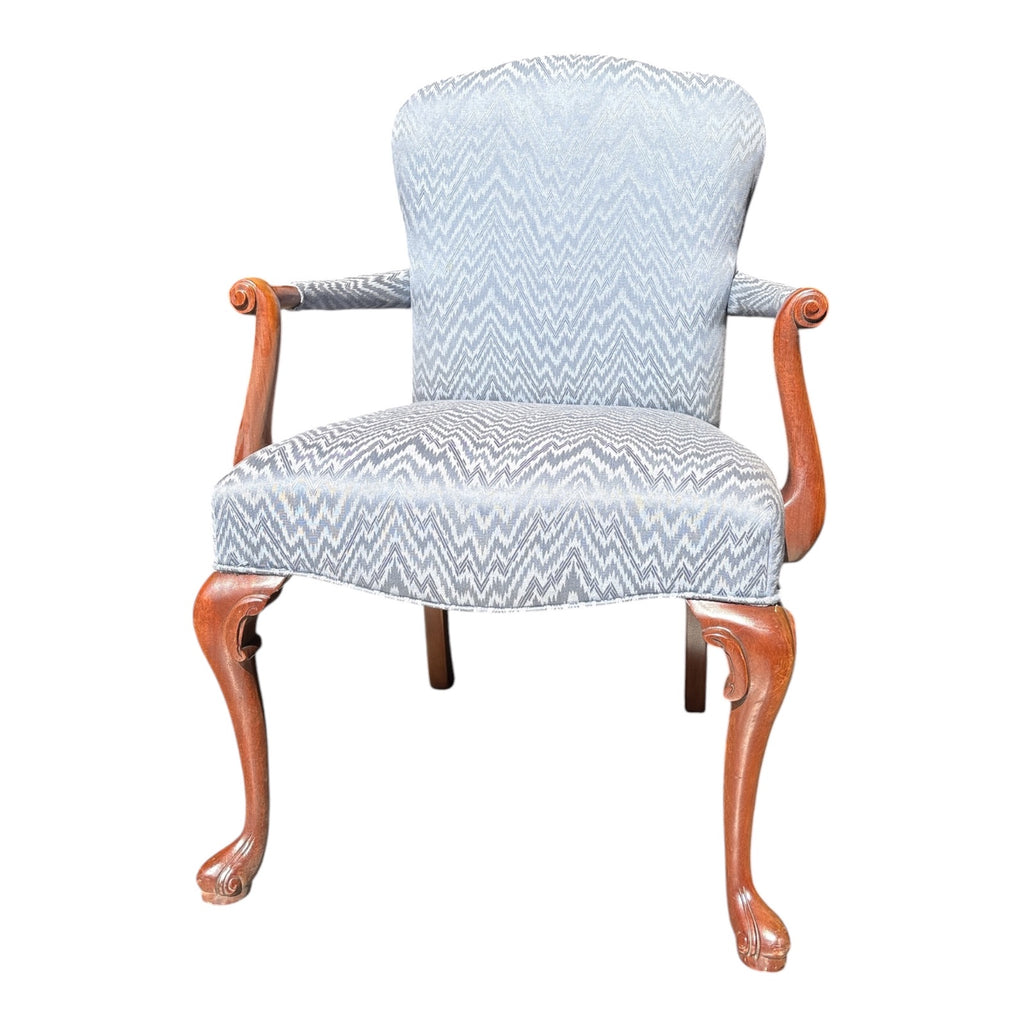 Queen Anne Style Armchair in Flame Stitch Upholstery, Carved Mahogany Frame