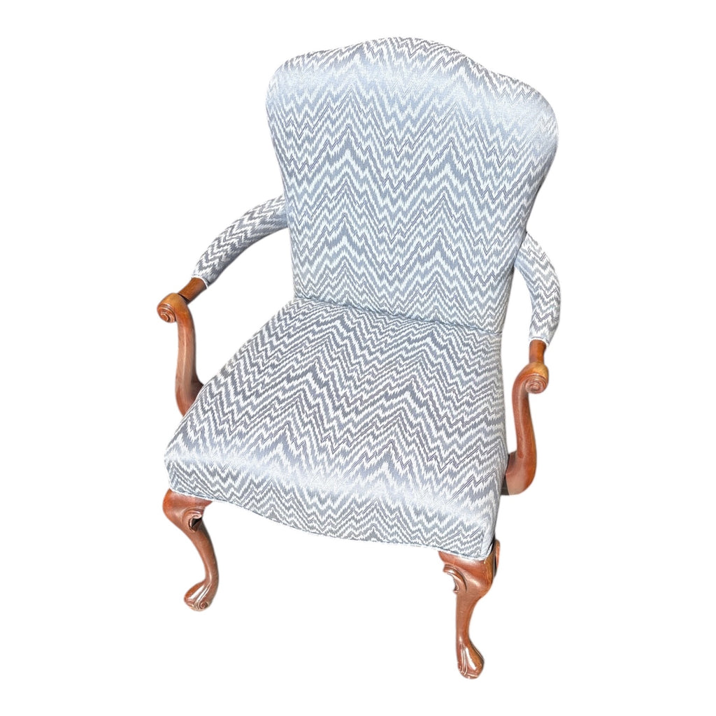 Queen Anne Style Armchair in Flame Stitch Upholstery, Carved Mahogany Frame