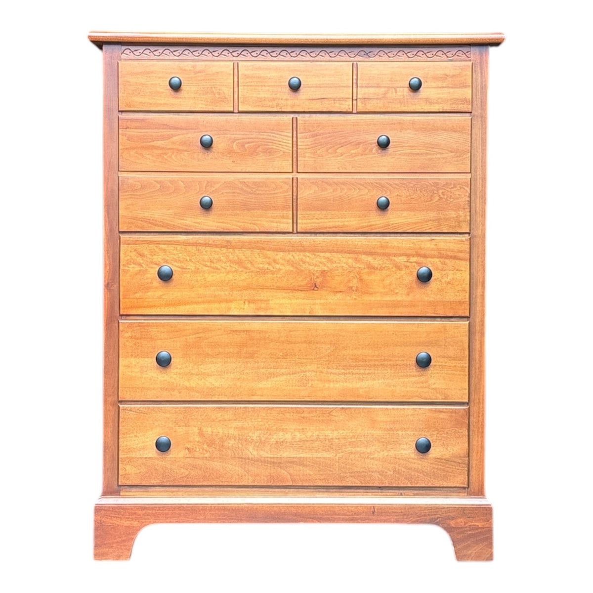 Solid Cherry 9-Drawer Tall Chest with Carved Rope Detail, Shaker-Inspired
