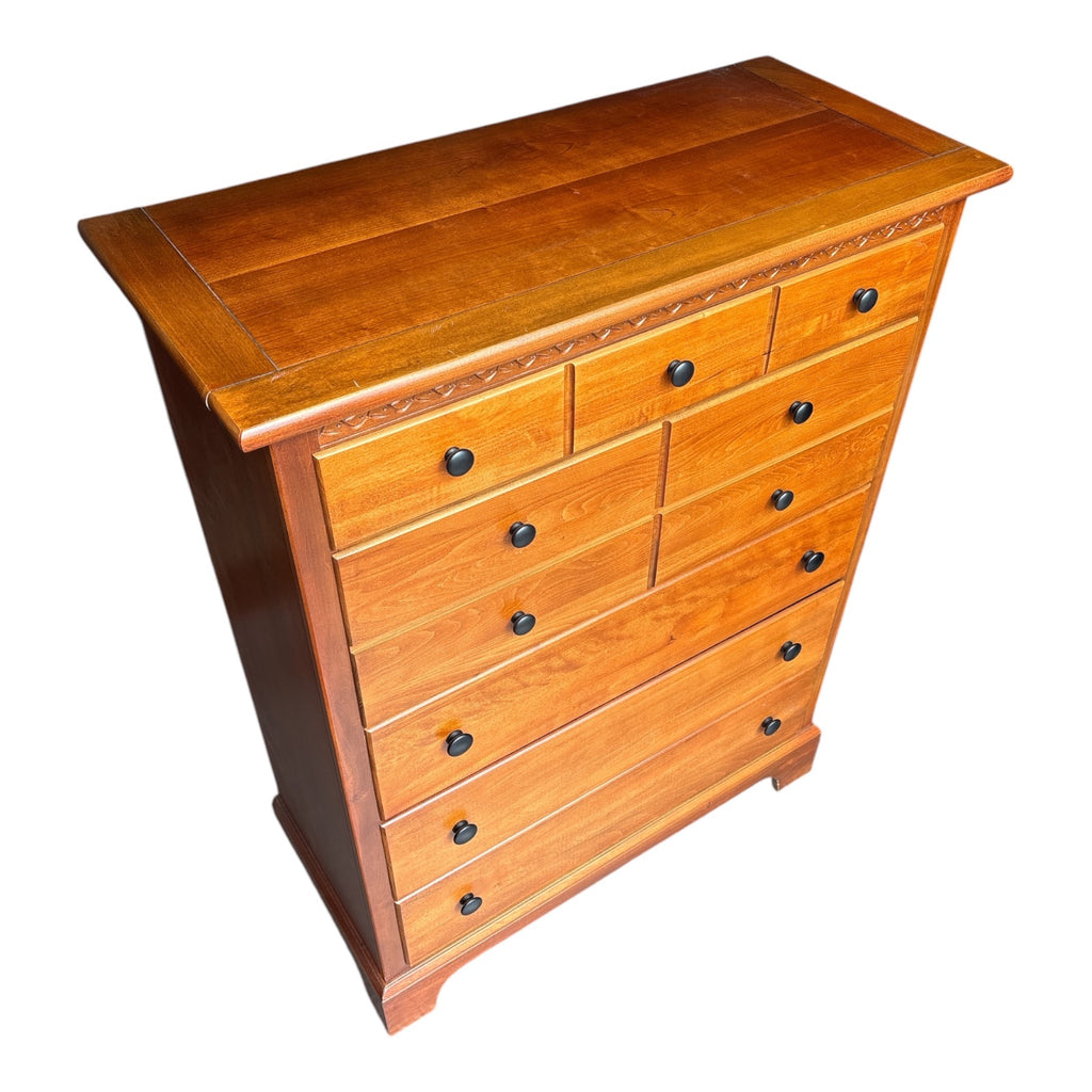 Solid Cherry 9-Drawer Tall Chest with Carved Rope Detail, Shaker-Inspired