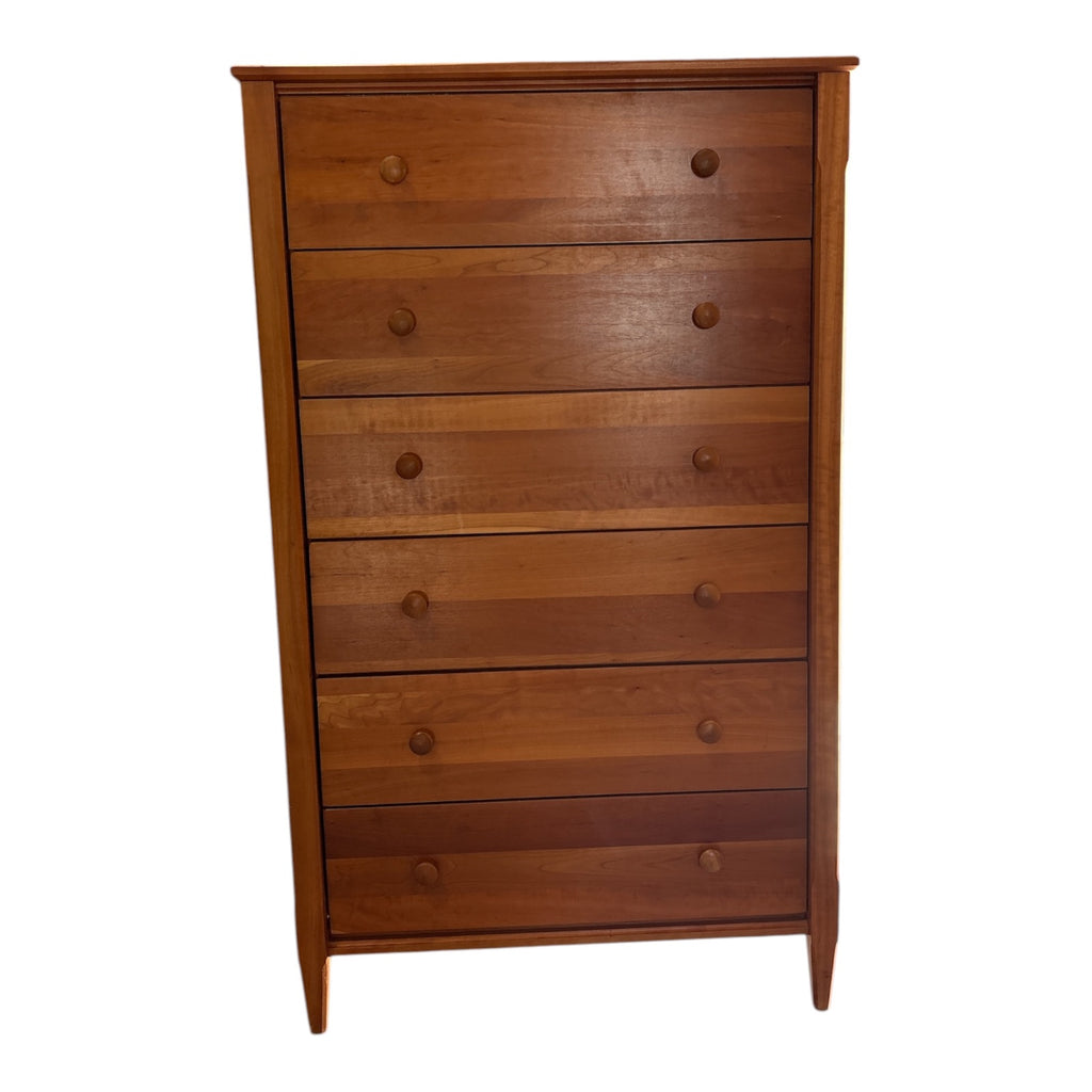 Vermont Shaker-Style Solid Cherry 6-Drawer Highboy Chest with Tiger Maple Accent