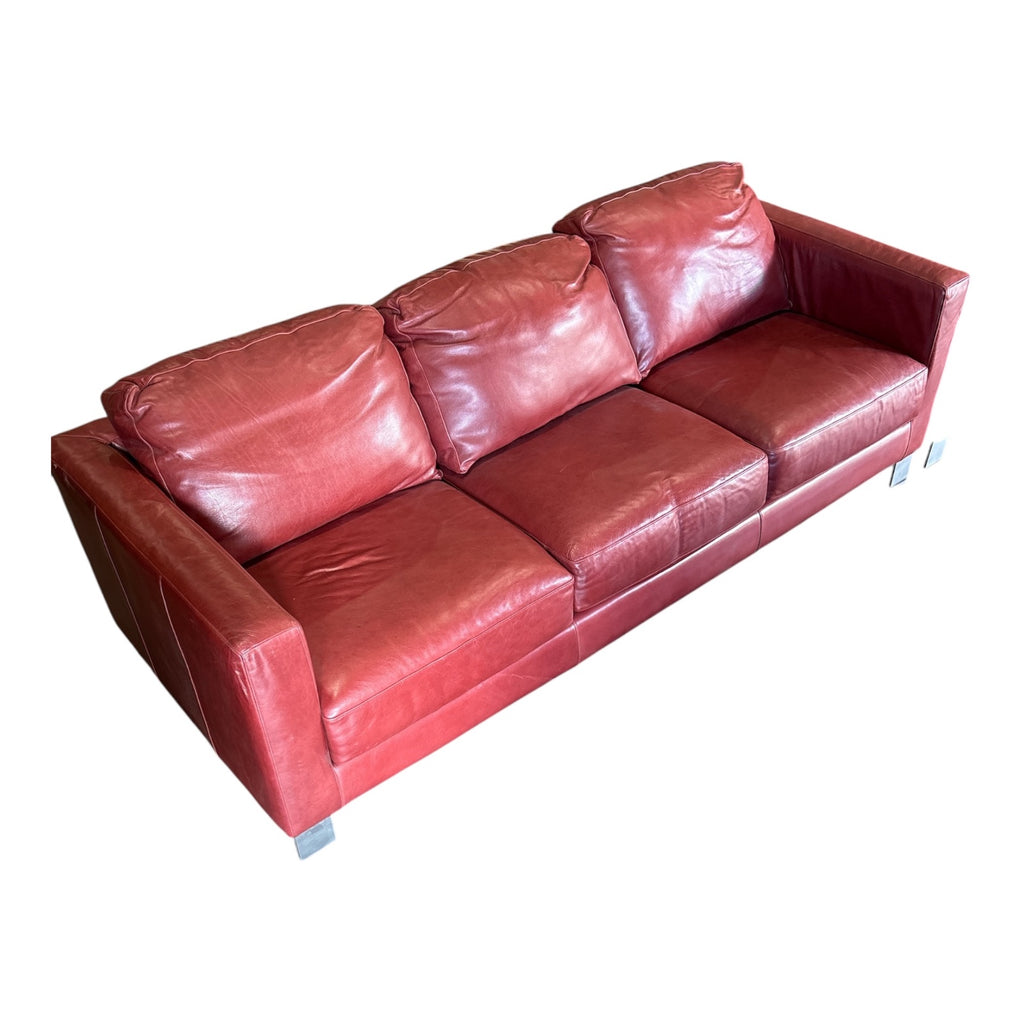 American Leather Matching Sofa & Loveseat Set in Oxblood Red with Chrome Legs