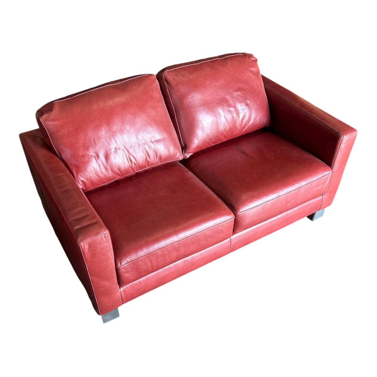 American Leather Matching Sofa & Loveseat Set in Oxblood Red with Chrome Legs