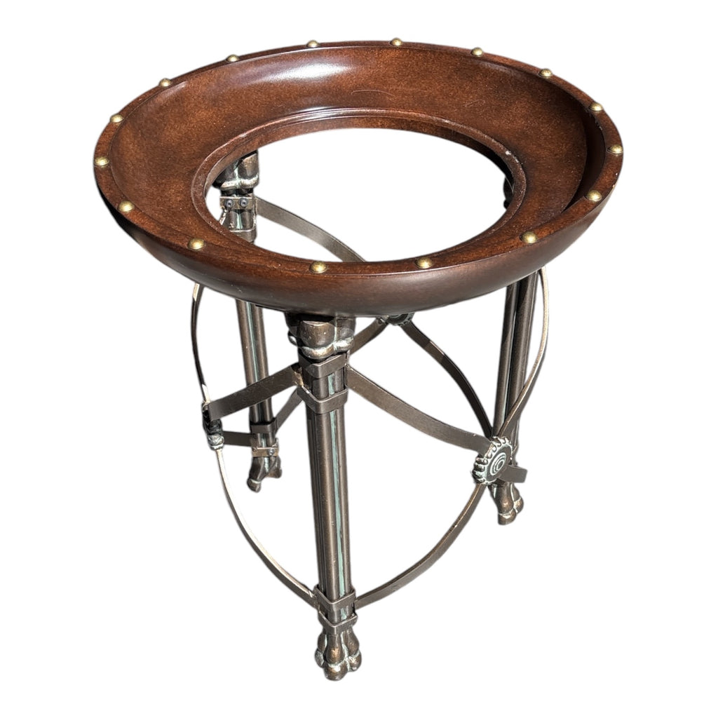 Regency-Style Brass-Studded Wood & Iron Plant Stand with Paw Feet
