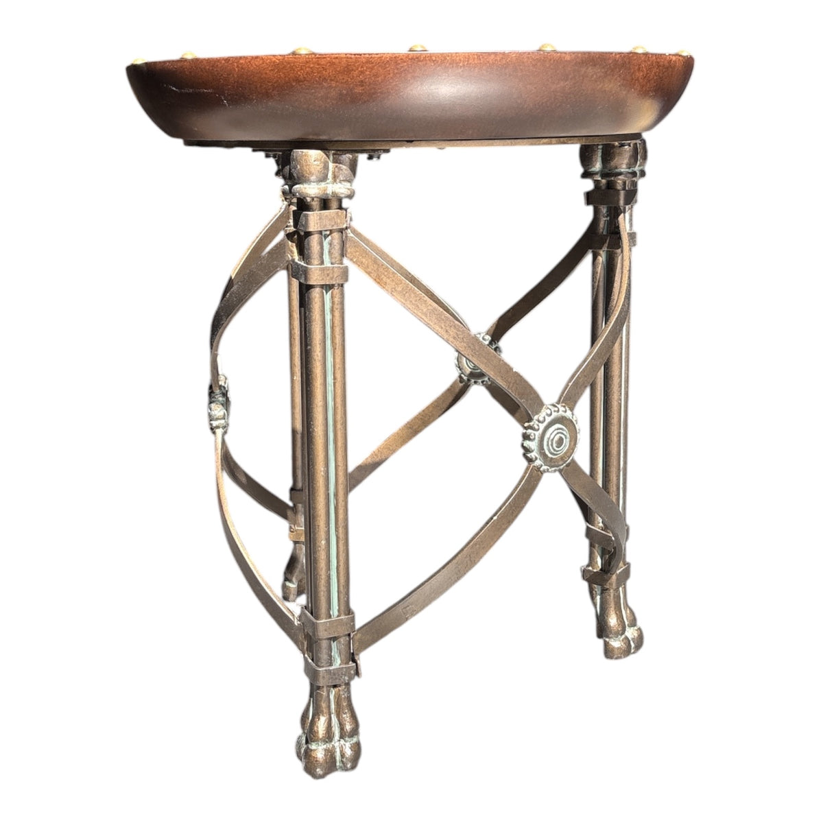 Regency-Style Brass-Studded Wood & Iron Plant Stand with Paw Feet