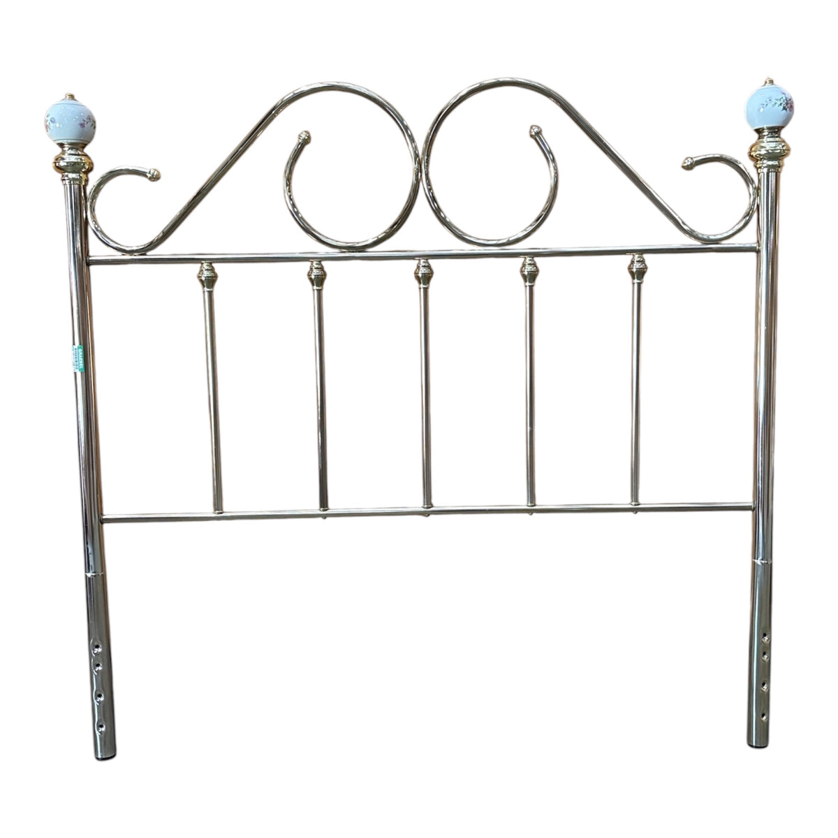 Polished Chrome & Porcelain Queen Bed Frame with Victorian-Style Scrollwork