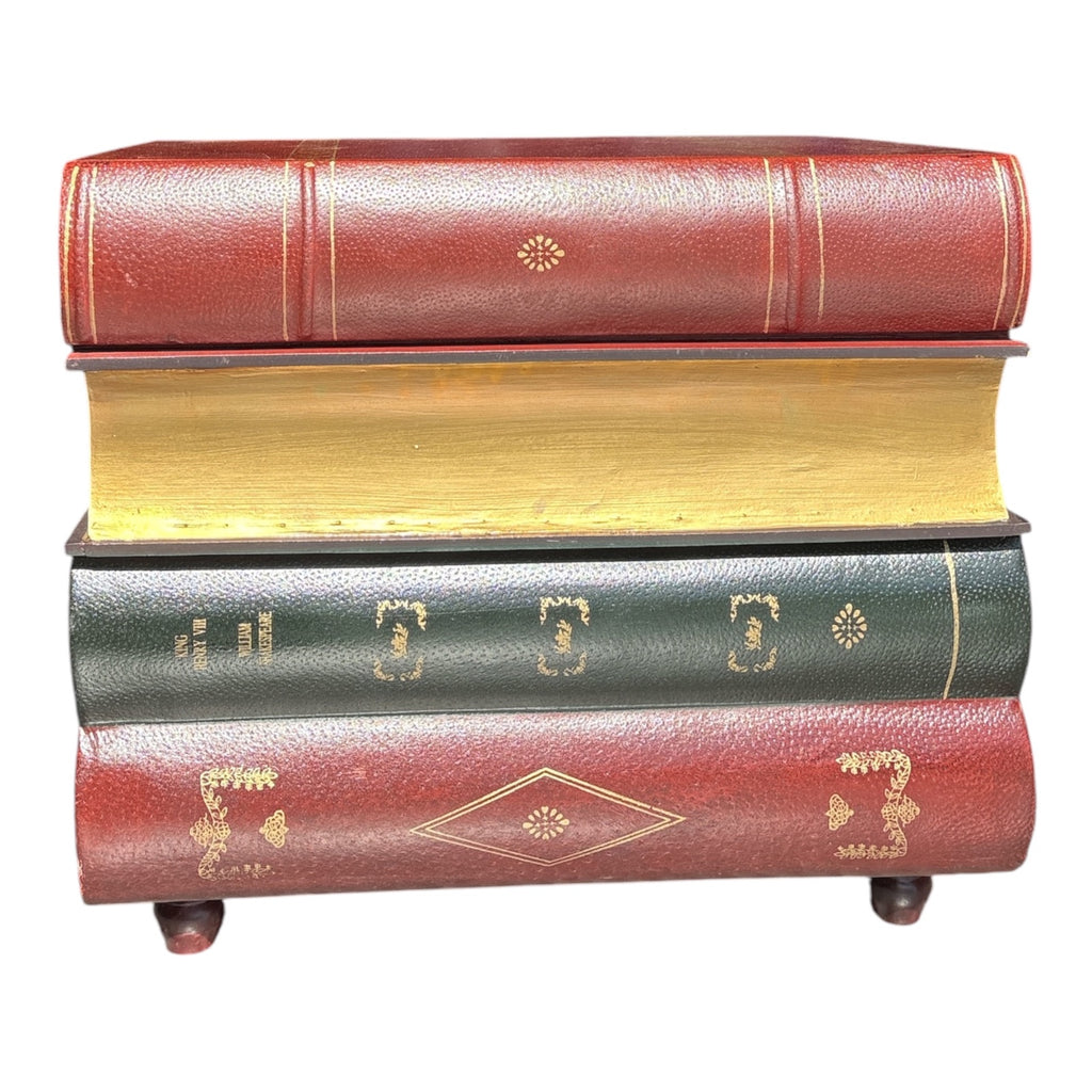 Leather-Bound Stacked Books Side Table with Hidden Storage & Shakespeare Titles
