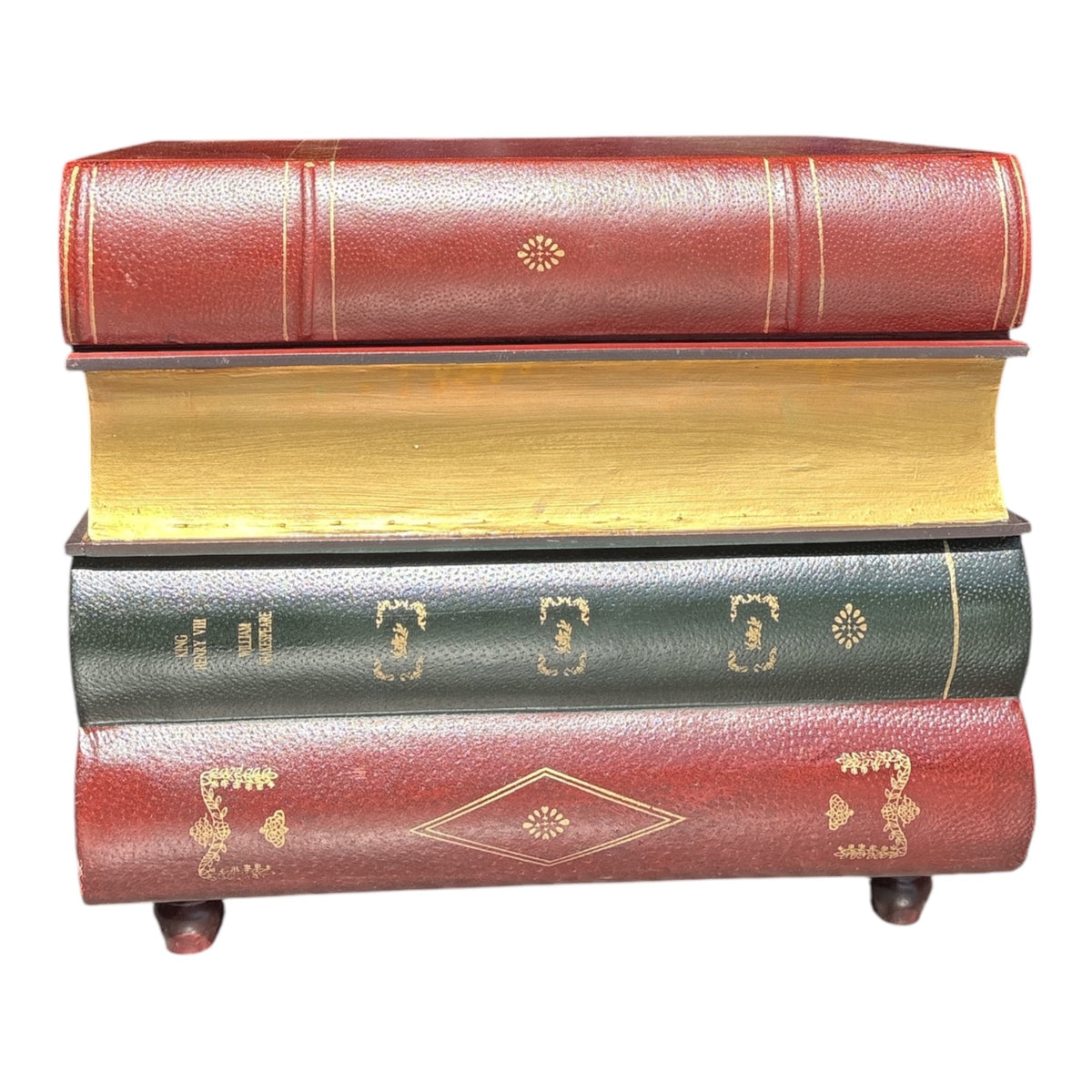 Leather-Bound Stacked Books Side Table with Hidden Storage & Shakespeare Titles