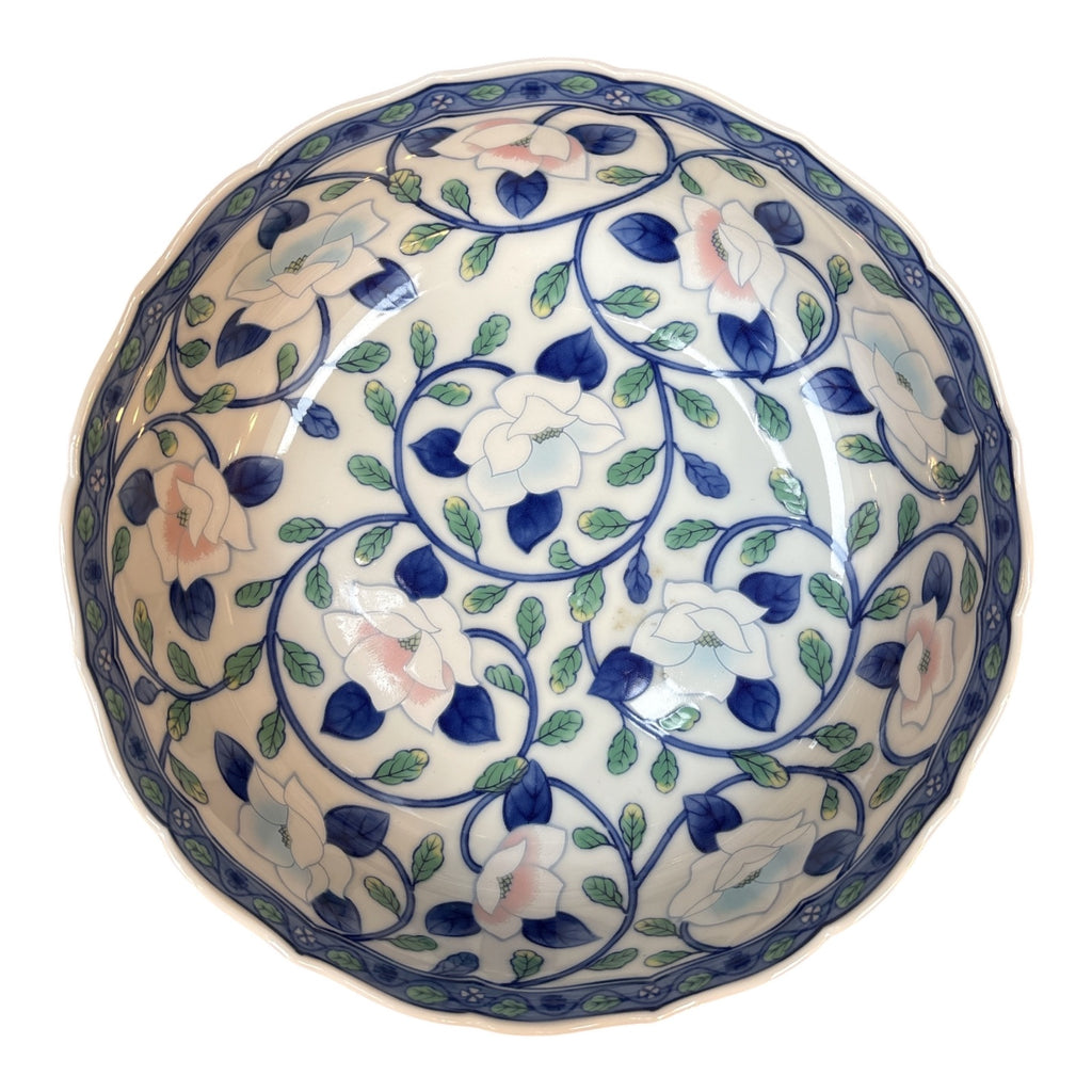 Andrea by Sadek Japanese Porcelain Scalloped Serving Bowl Magnolia Vine Pattern