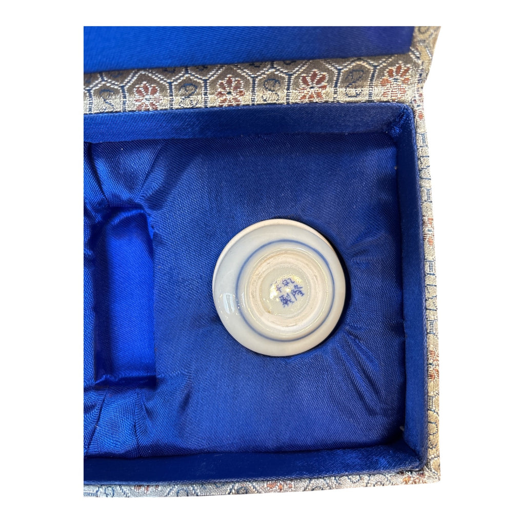 Chinese Soapstone Chop Seal with Foo Dog Finial & Blue Dragon Ink Paste Box Set