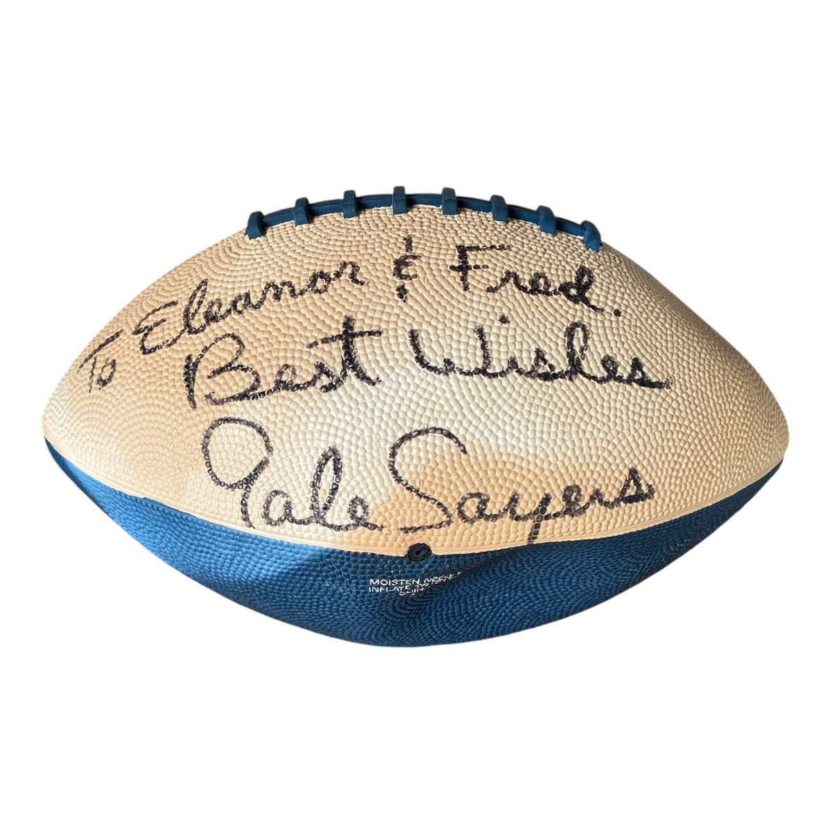 Gale Sayers Signed Autograph Football — Personalized to Eleanor & Fred