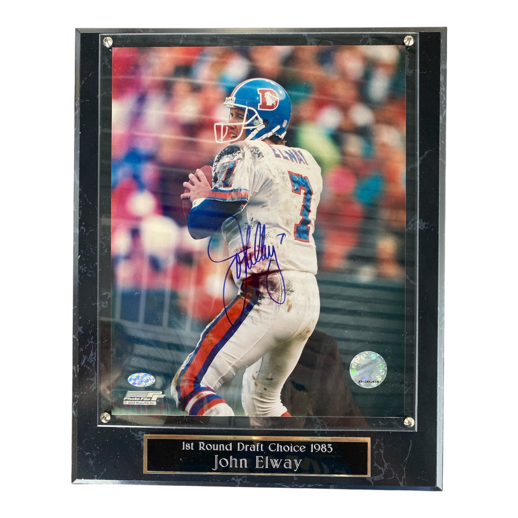 John Elway Signed 8x10 Photo Plaque - Mounted Memories COA - 1983 Draft