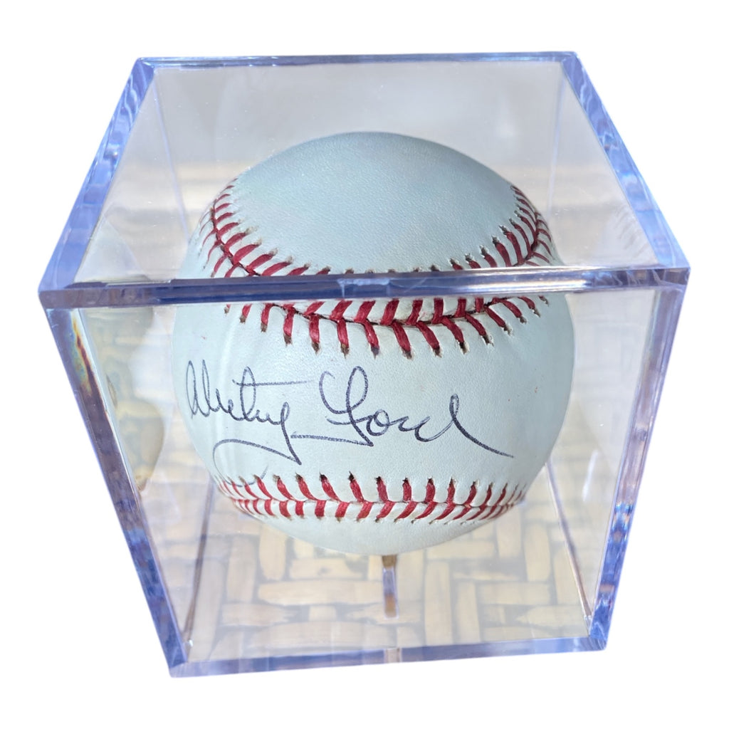 Whitey Ford Signed Rawlings Baseball in Display Cube - Yankees Hall of Famer
