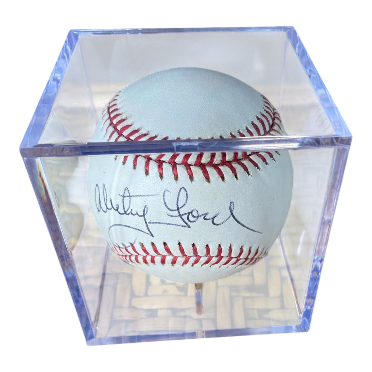 Whitey Ford Signed Rawlings Baseball in Display Cube - Yankees Hall of Famer