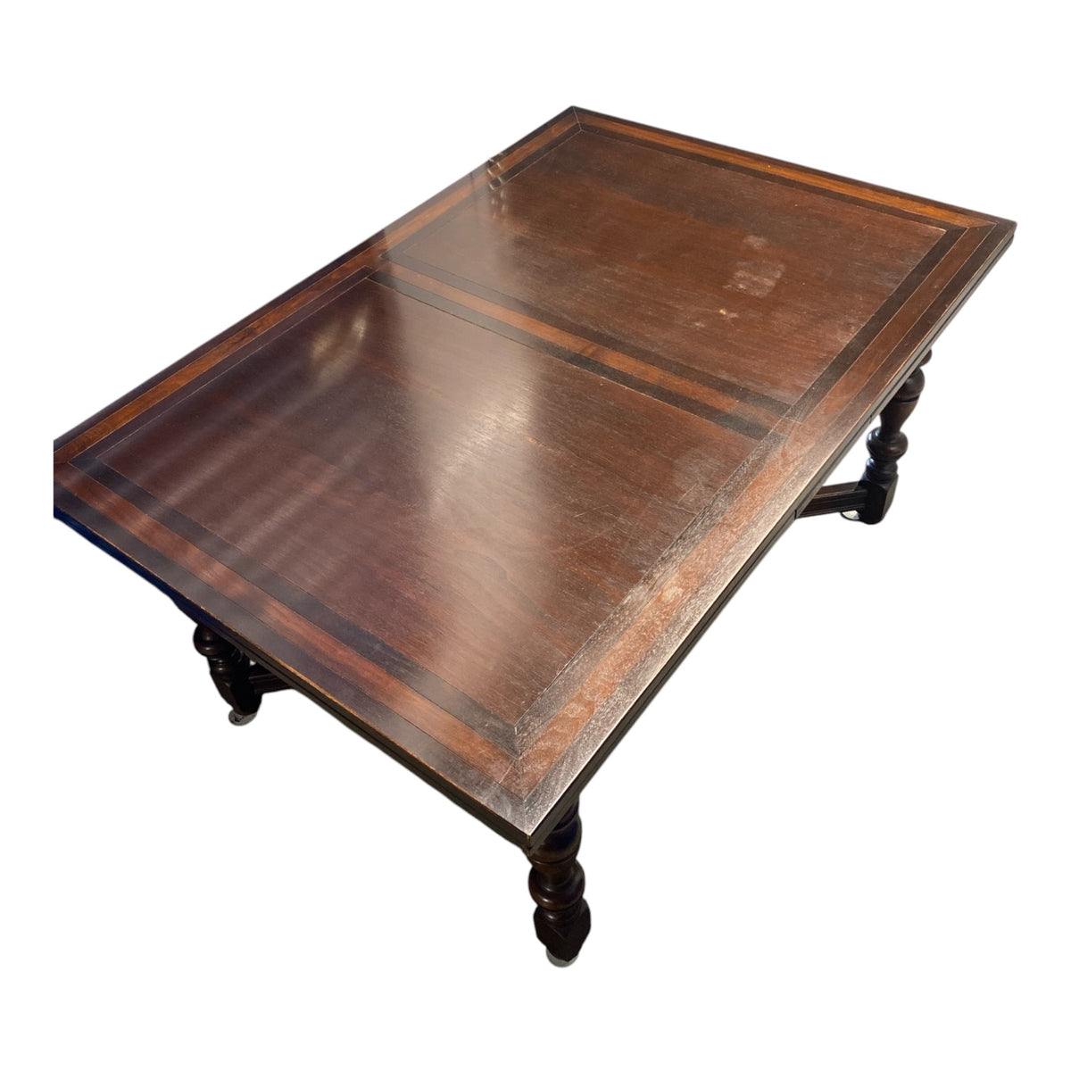 1920s Jacobean Revival Oak Dining Set — Draw-Leaf Table + 6 Chairs with Pierced