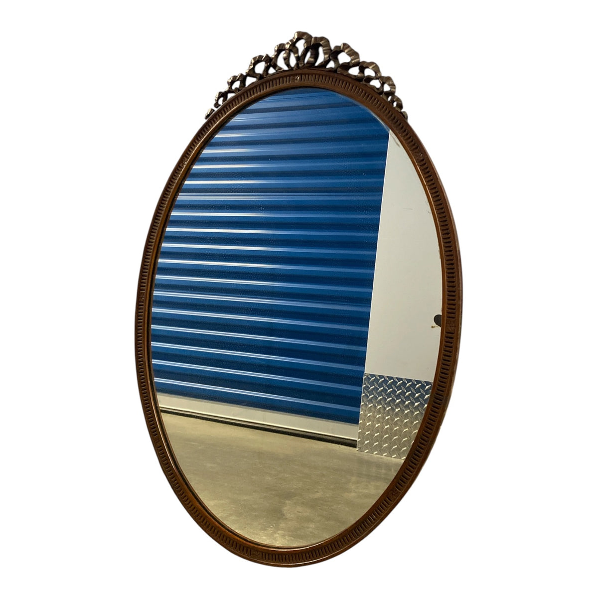 Louis XVI Style Oval Wall Mirror with Ribbon Bow Crest, Gilt Gesso Frame