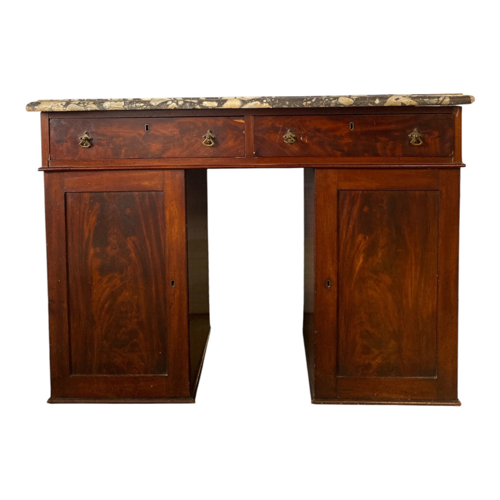 19th Century English Pedestal Sideboard with Breche Violette Marble Top, Flame M