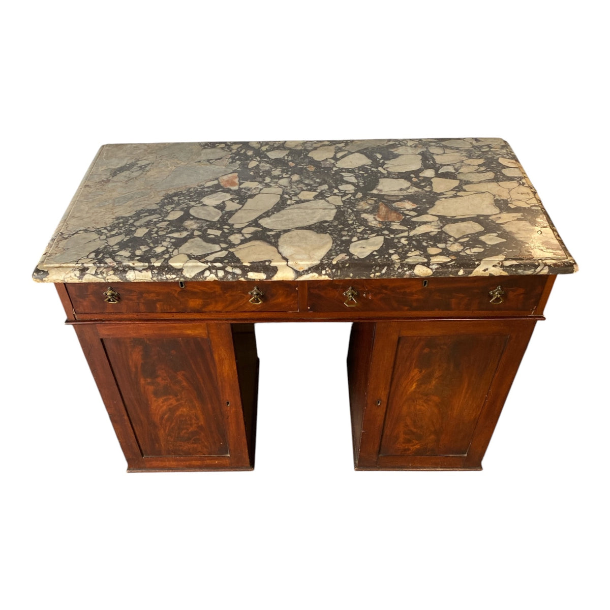 19th Century English Pedestal Sideboard with Breche Violette Marble Top, Flame M