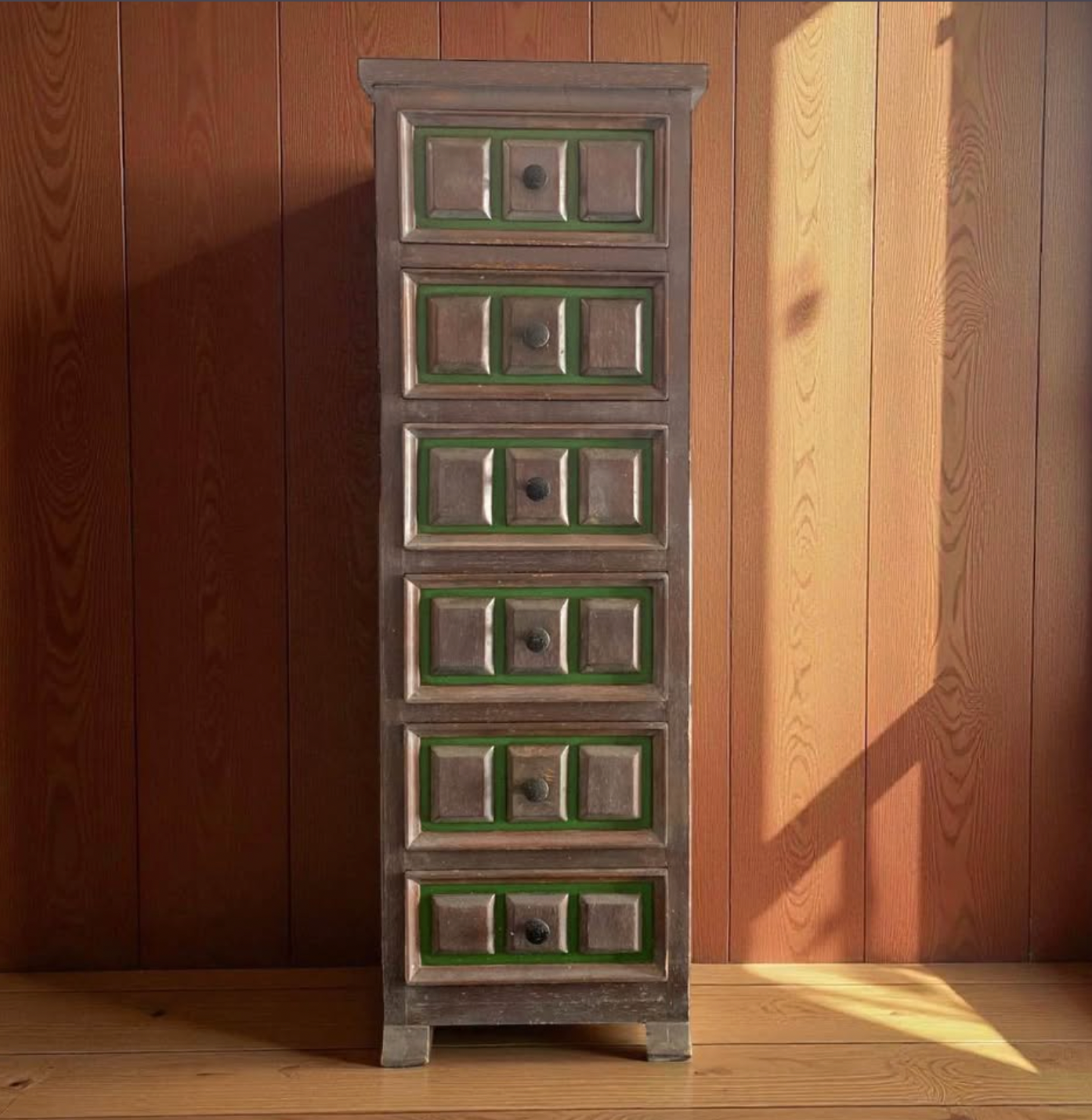 Apothecary Tallboy – Green Paneled Vintage Chest