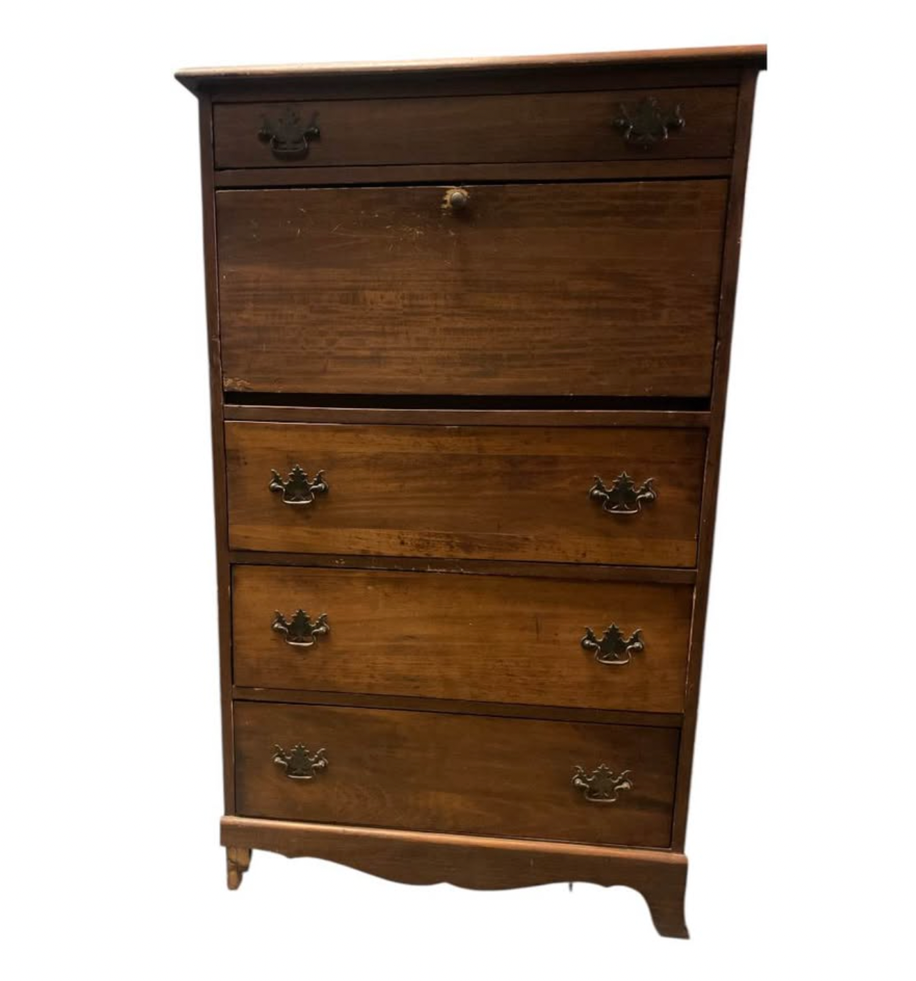 Vintage Drop-Front Secretary Dresser – Real Wood, Unique Function