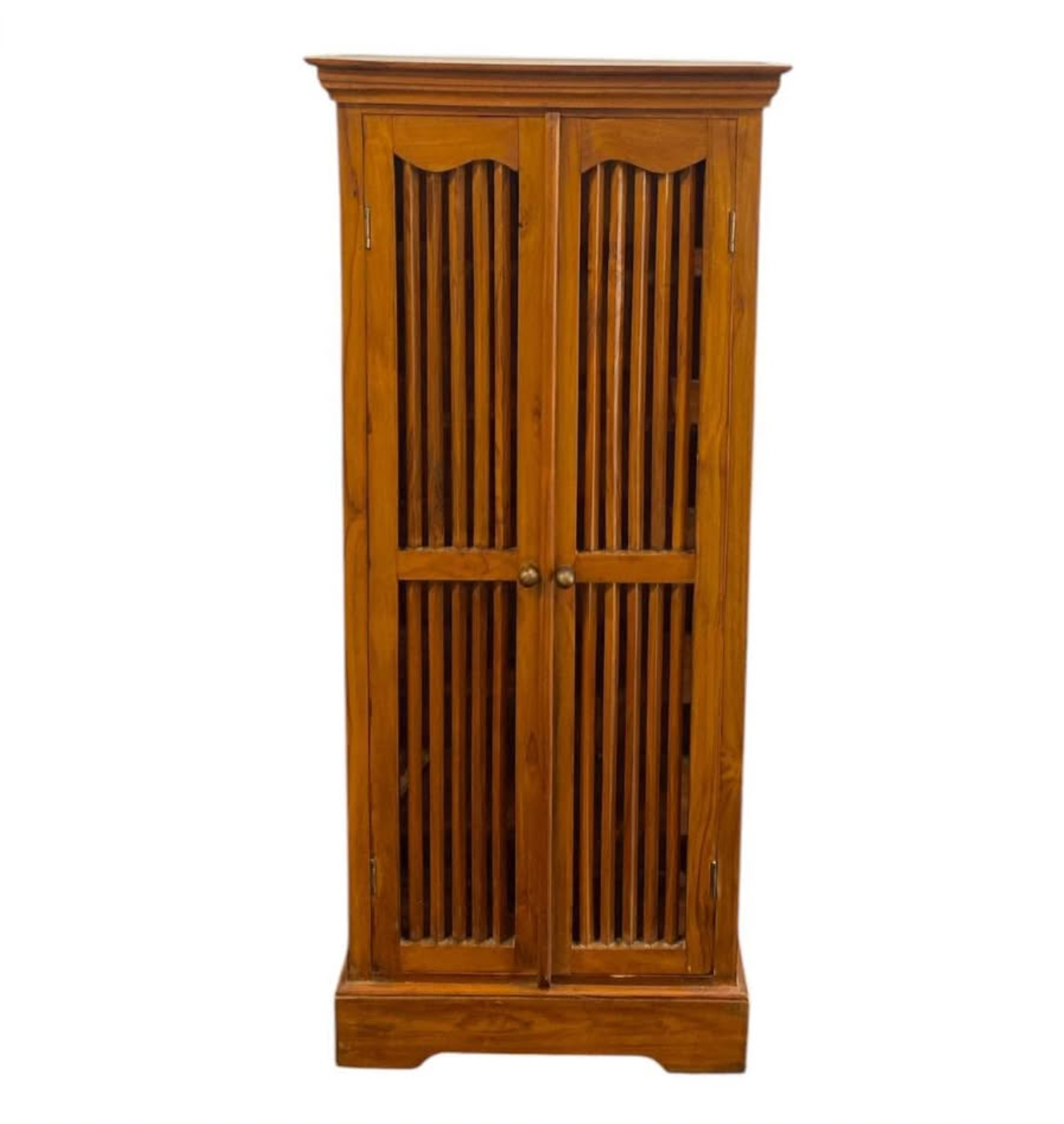 Solid Wood Slat Front Pantry Cabinet – Vintage Farmhouse Storage Gem