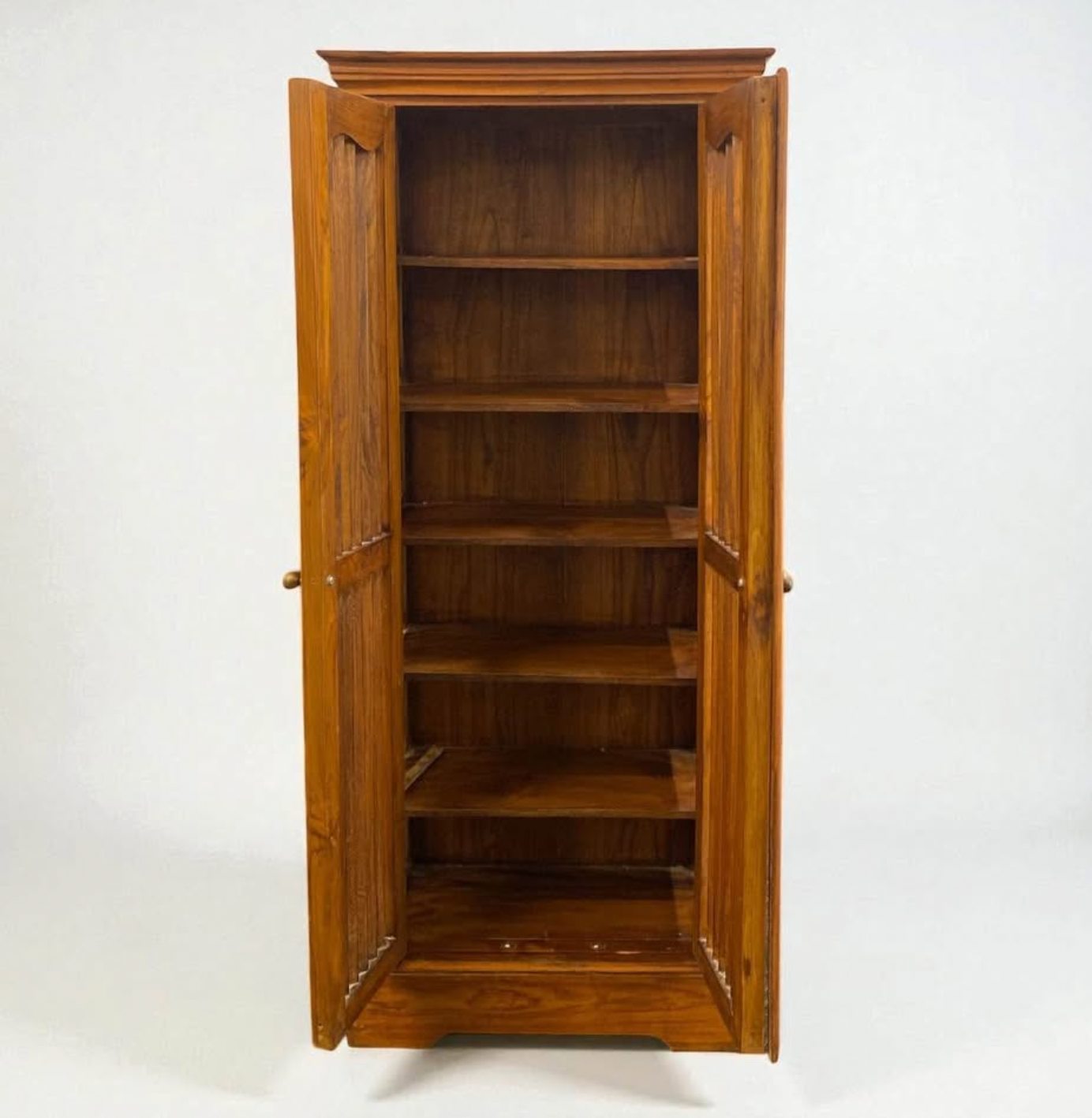 Solid Wood Slat Front Pantry Cabinet – Vintage Farmhouse Storage Gem