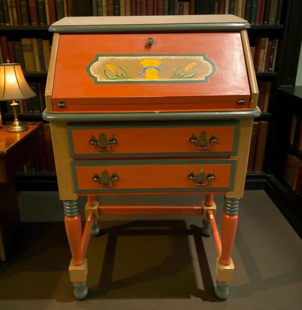 Hand-Painted Drop Front Writing Desk – Folk Art Charm