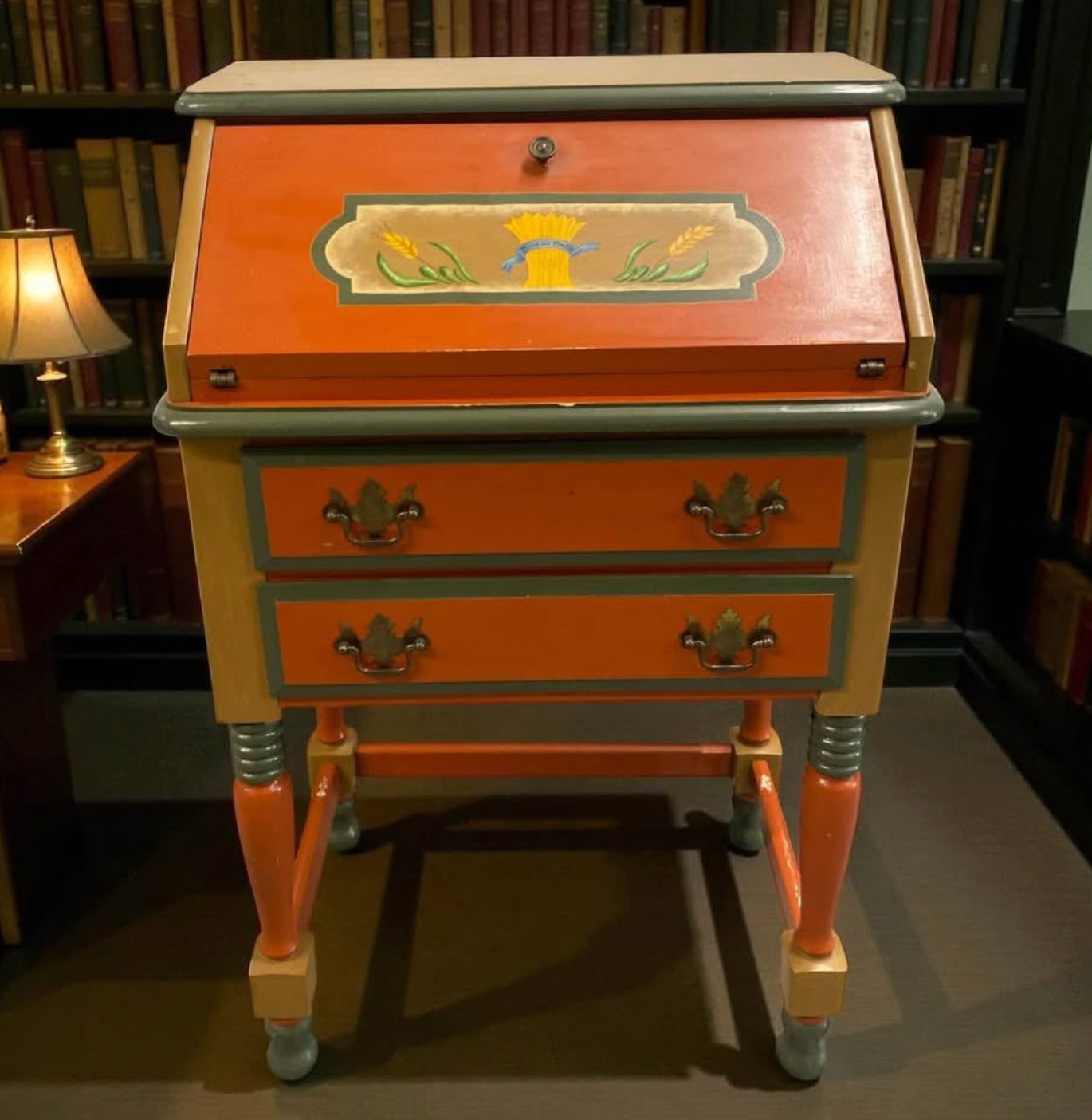 Hand-Painted Drop Front Writing Desk – Folk Art Charm
