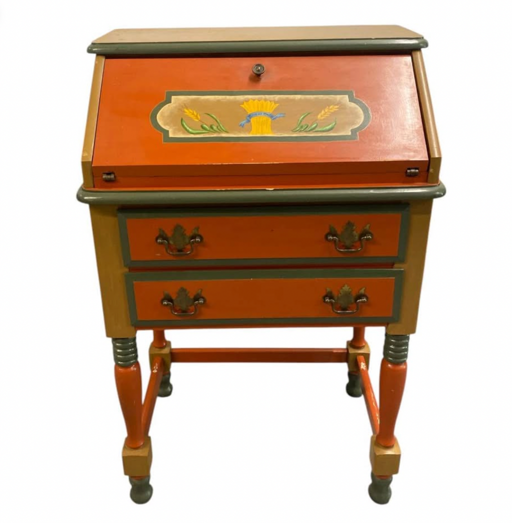 Hand-Painted Drop Front Writing Desk – Folk Art Charm