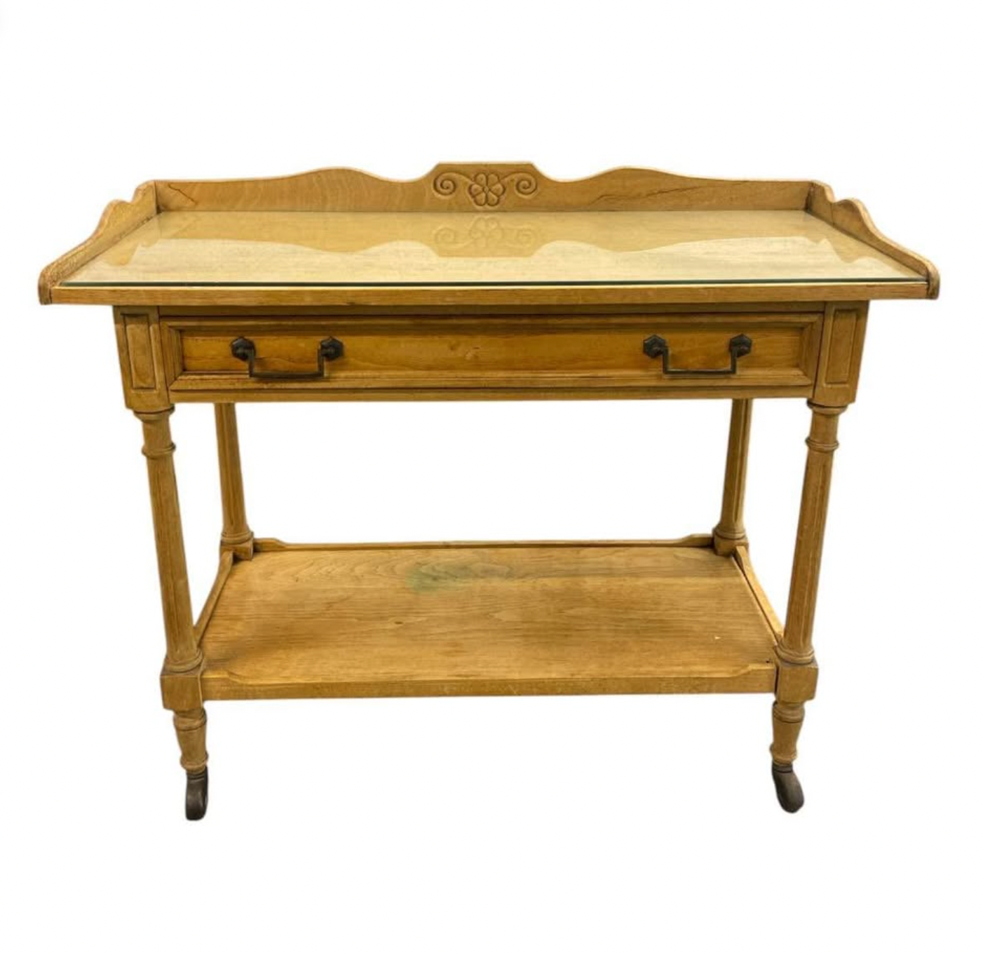 Vintage Carved Glass-Top Accent Table – Old World Charm Meets Function