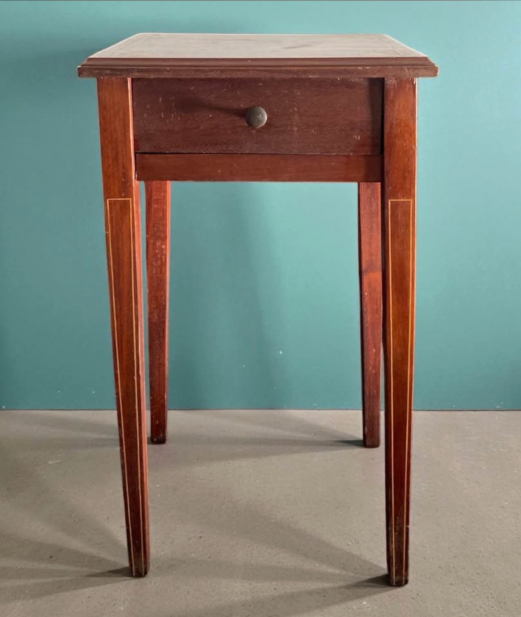 Antique Inlay Side Table – Federal Charm, Single Drawer