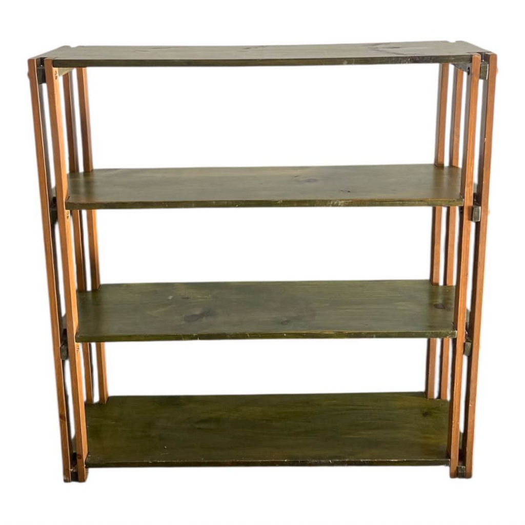 Open Wood Shelf – Green Slat Bookshelf