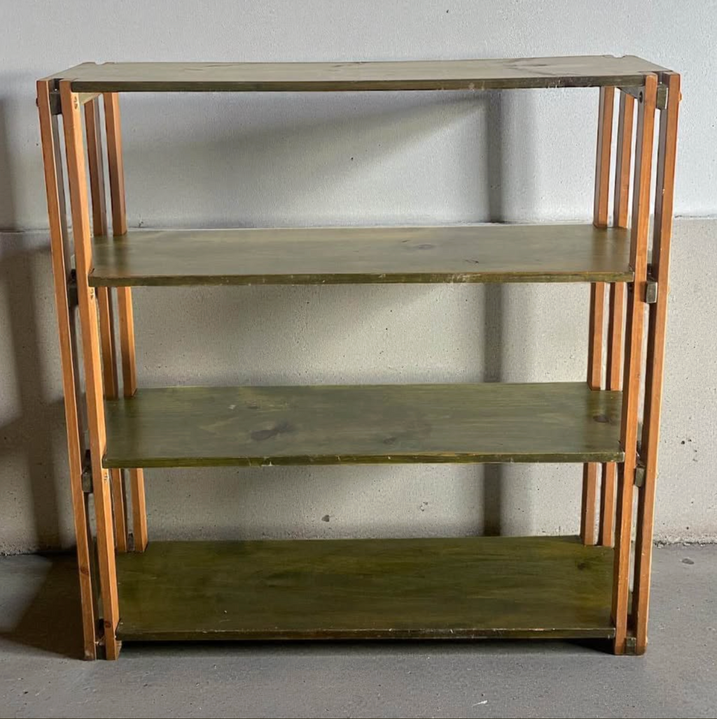 Open Wood Shelf – Green Slat Bookshelf