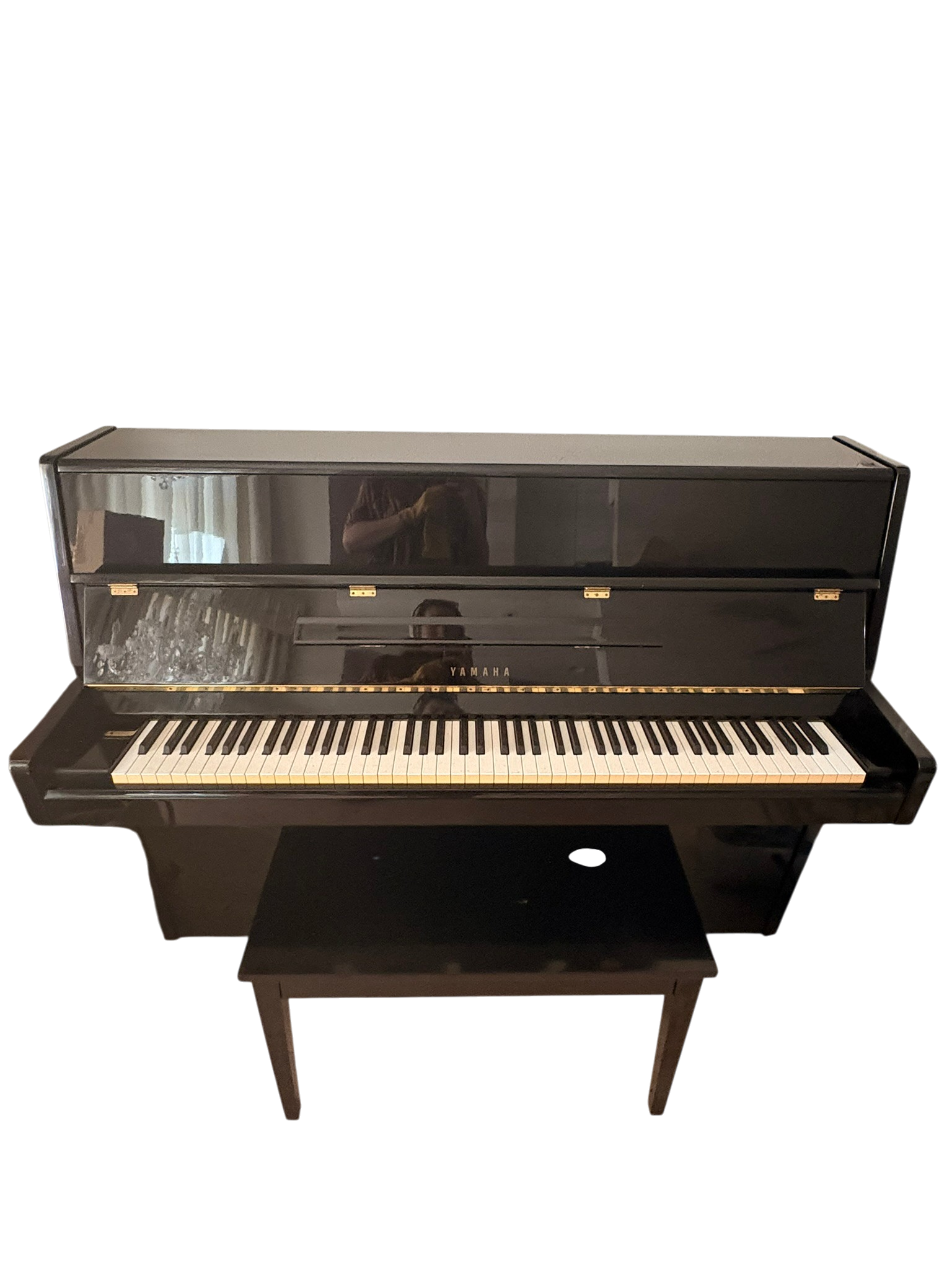 Japanese-Made Yamaha Upright Piano w/ Bench, Gloss Black, 3 Pedals