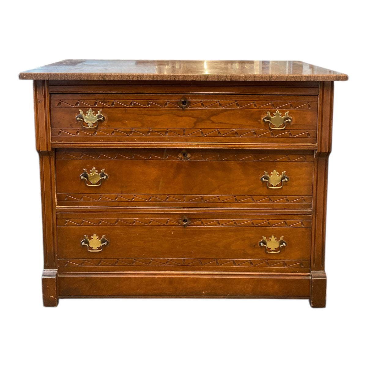 Antique Walnut Chest of Drawers — Rose Marble Top