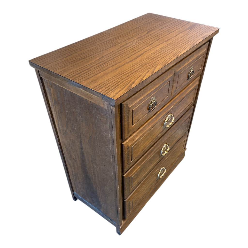 Vintage Oak 5-Drawer Highboy Chest