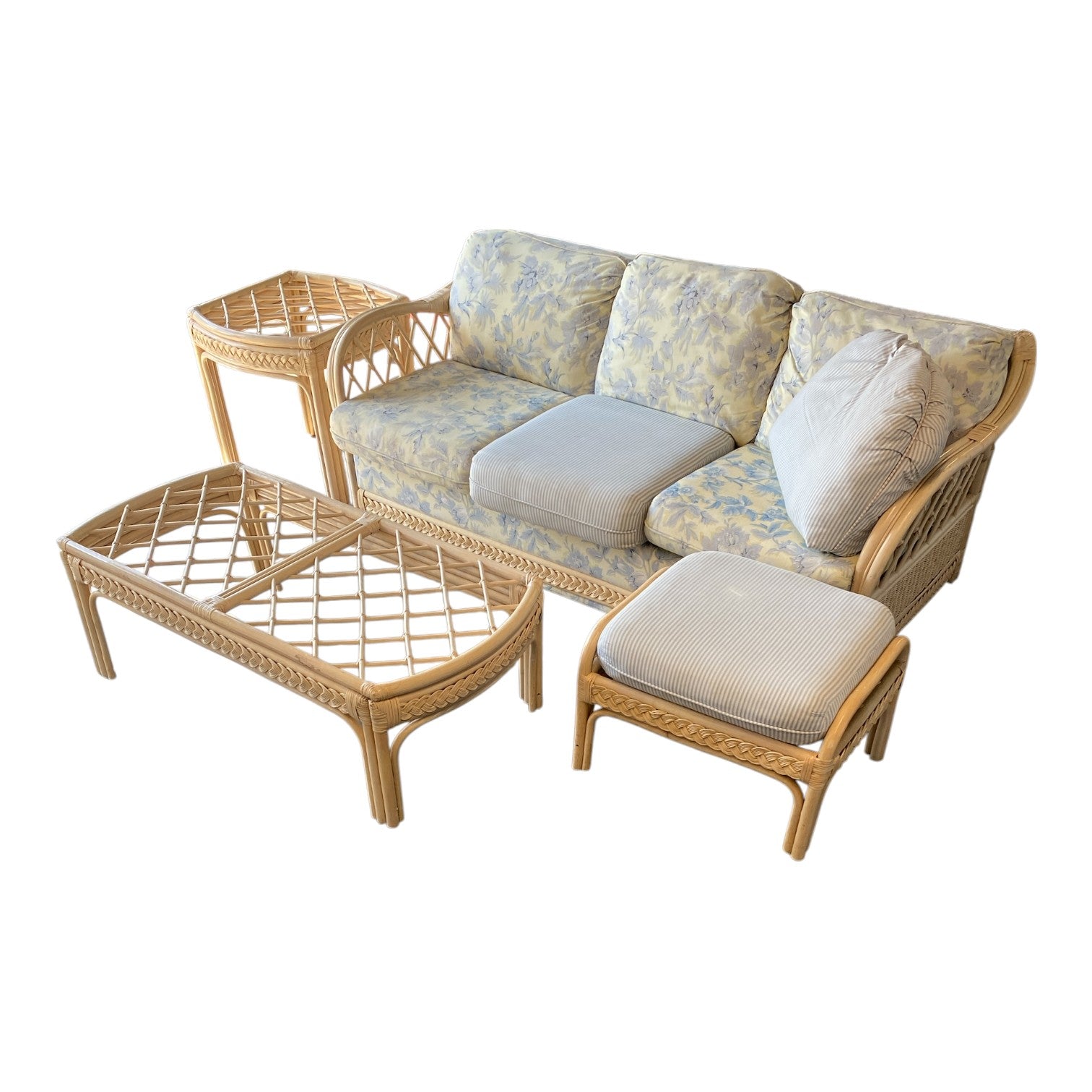 Vintage BenchCraft Wicker Sunroom Sofa Set — 4 Pieces