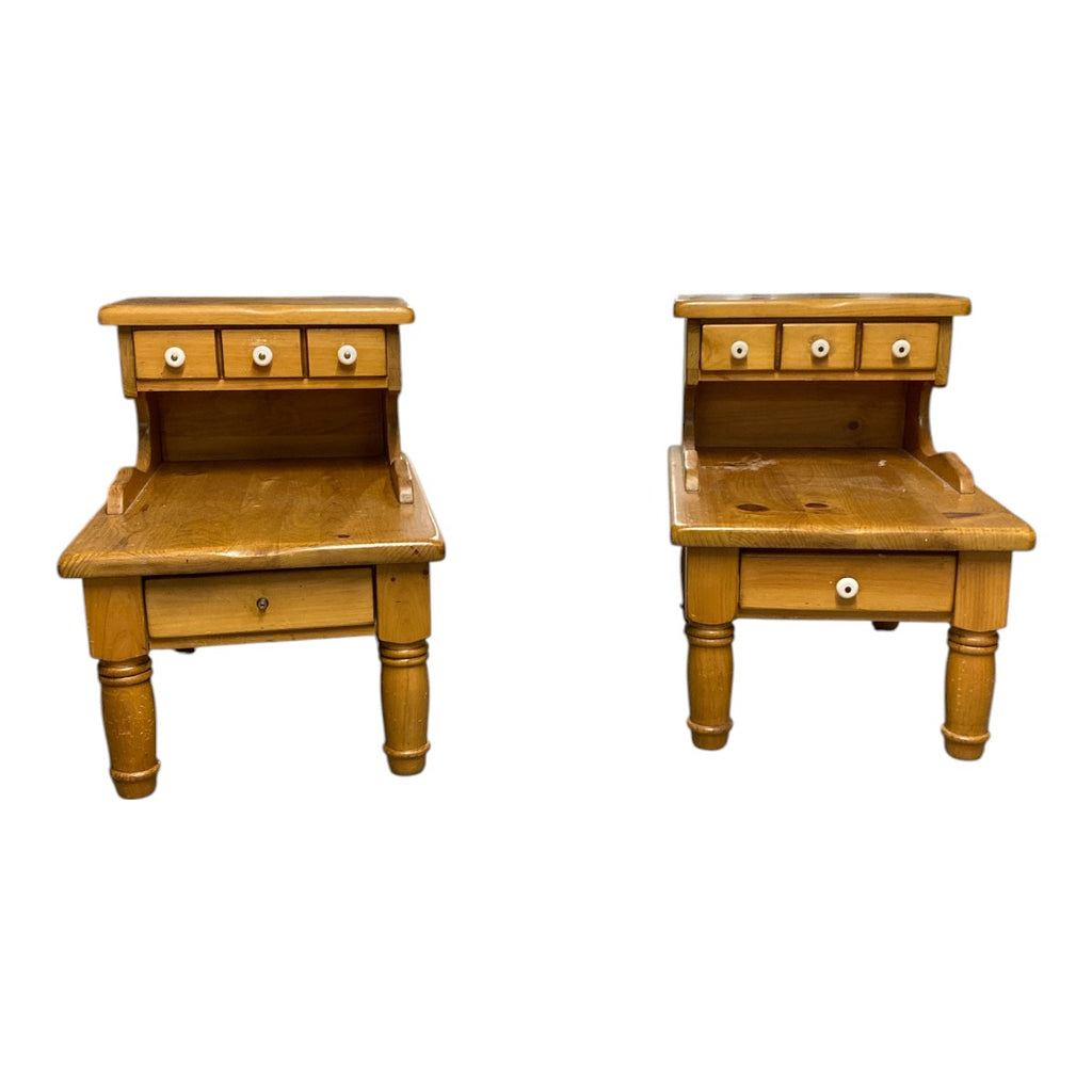 Vintage Solid Pine Step-Back Nightstands – Pair with Mini Drawers - $65