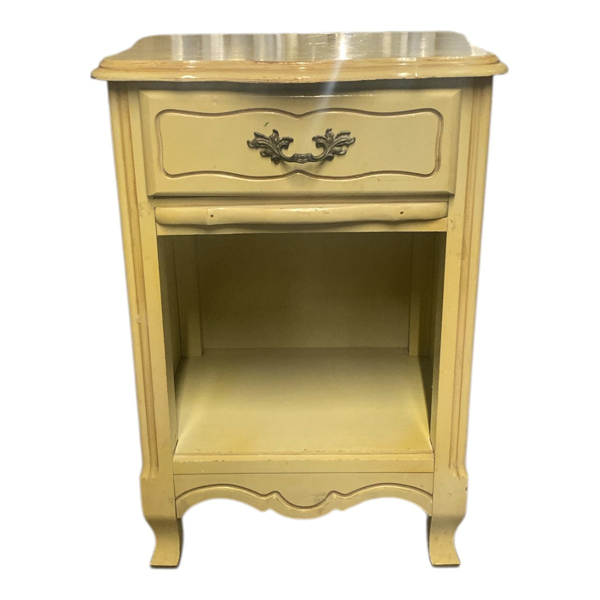 Vintage French Provincial Cream Nightstand – 1‑Drawer Bedside Table with Open Shelf