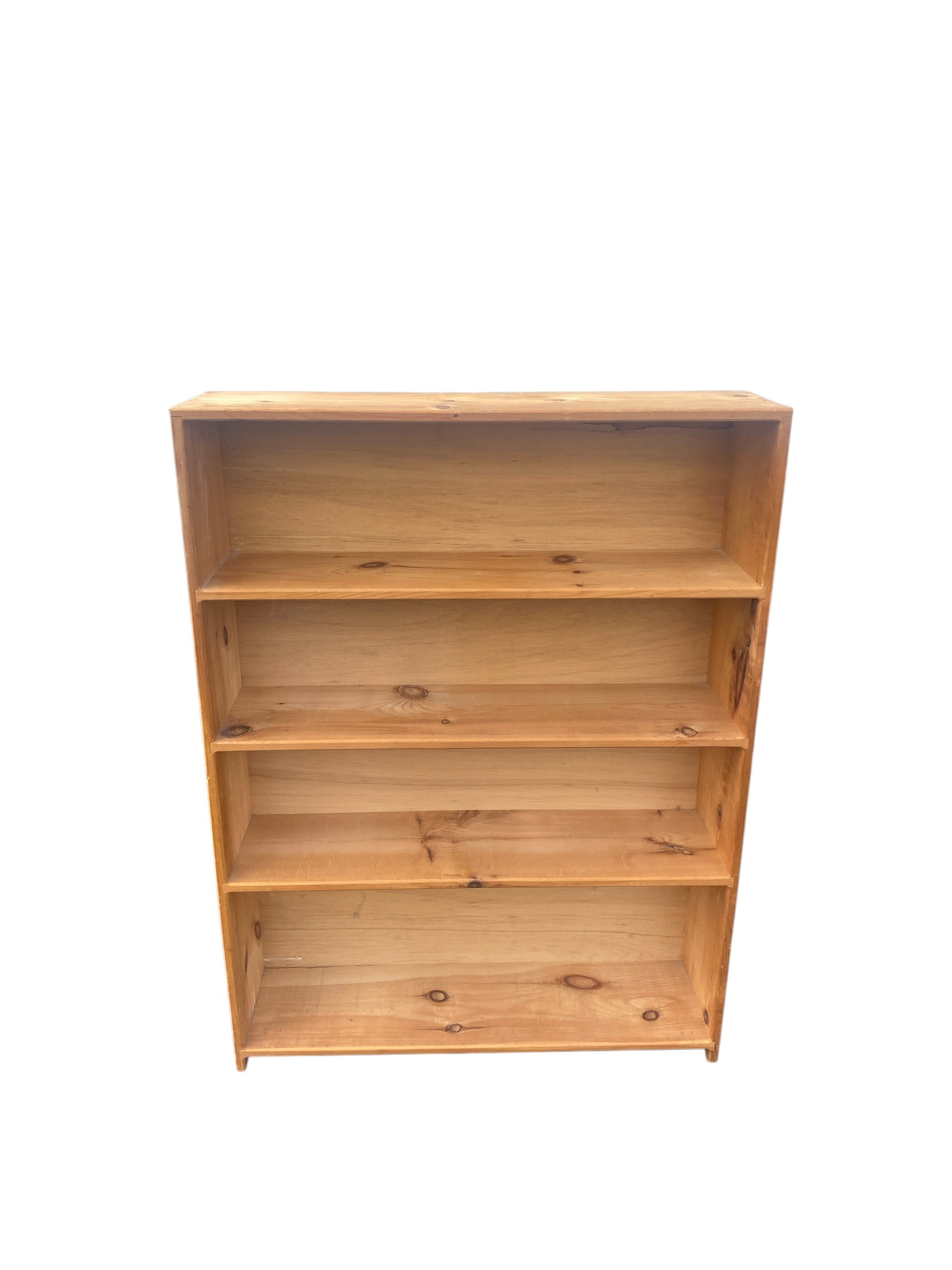 Solid Pine 4-Shelf Bookcase — Warm Honey Knotty Pine, Real Wood Construction