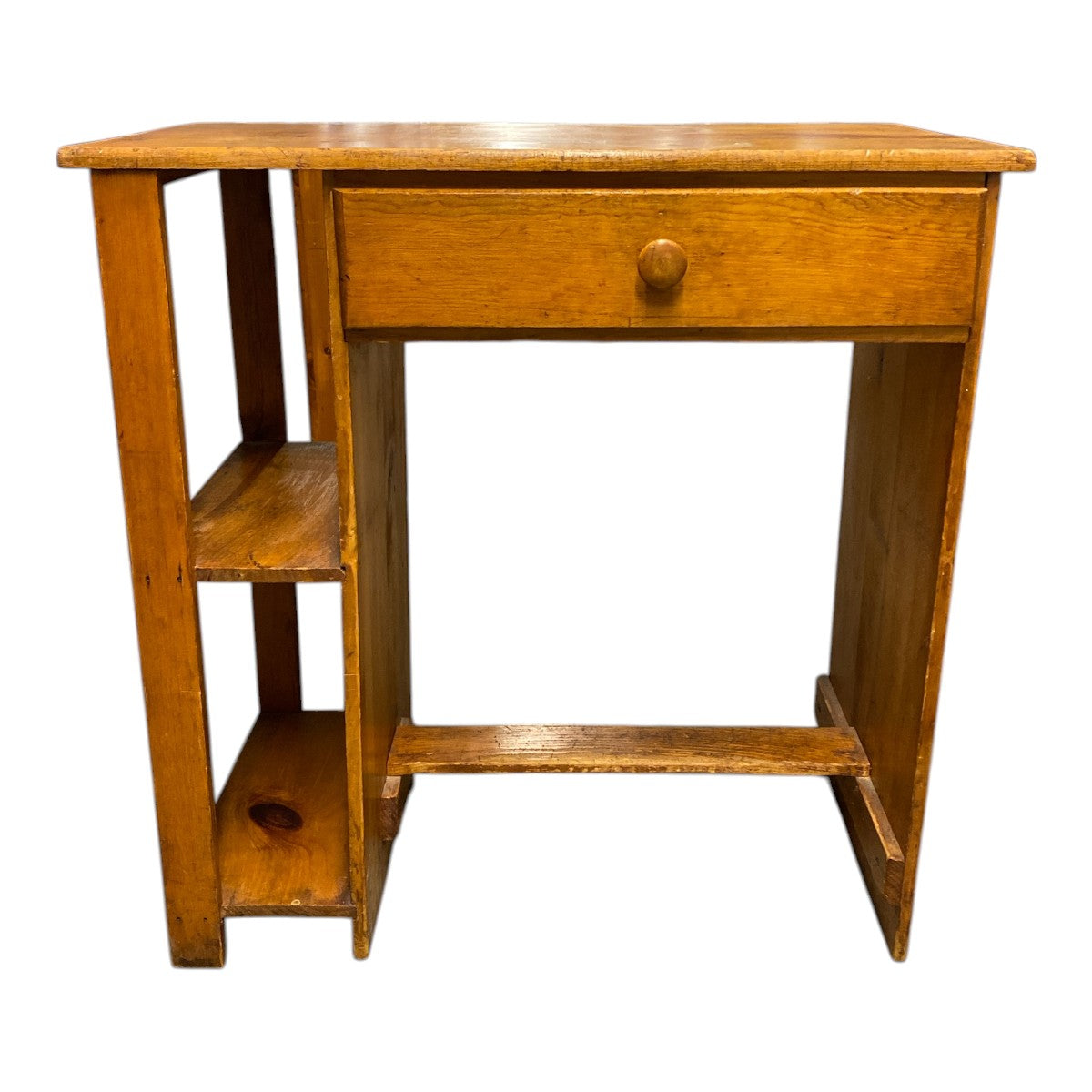 Compact Solid Pine Writing Desk with Side Shelves – Project‑Ready Patina
