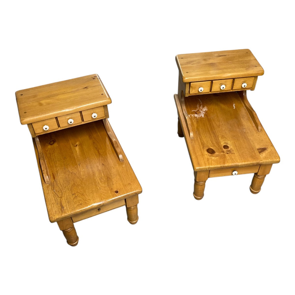 Vintage Solid Pine Step-Back Nightstands – Pair with Mini Drawers - $65