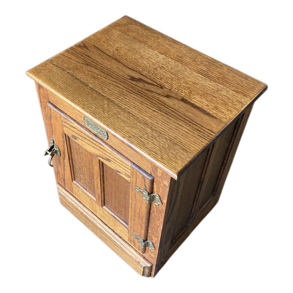 Antique White Clad Oak Ice Box — Simmons Hardware Co. St. Louis, c. 1900s