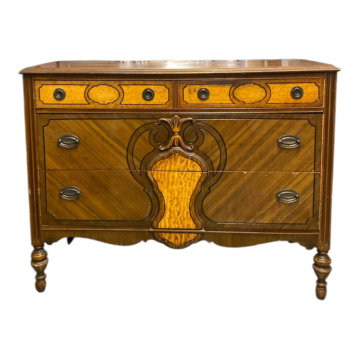 Antique 1920s30s Mahogany & Birdseye Maple Dresser  Carved Scrollwor   D'Beetle | 260 Concord Ave, Cambridge, MA 02138