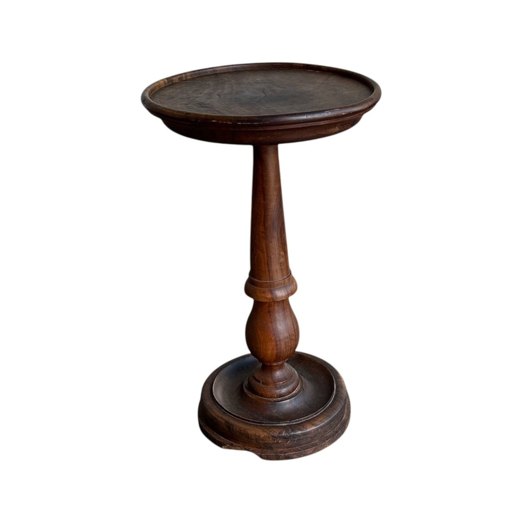 Vintage Turned Walnut Pedestal Candle Stand with Dished Top