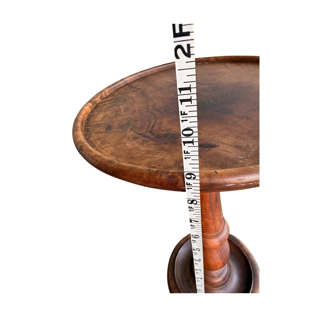 Vintage Turned Walnut Pedestal Candle Stand with Dished Top
