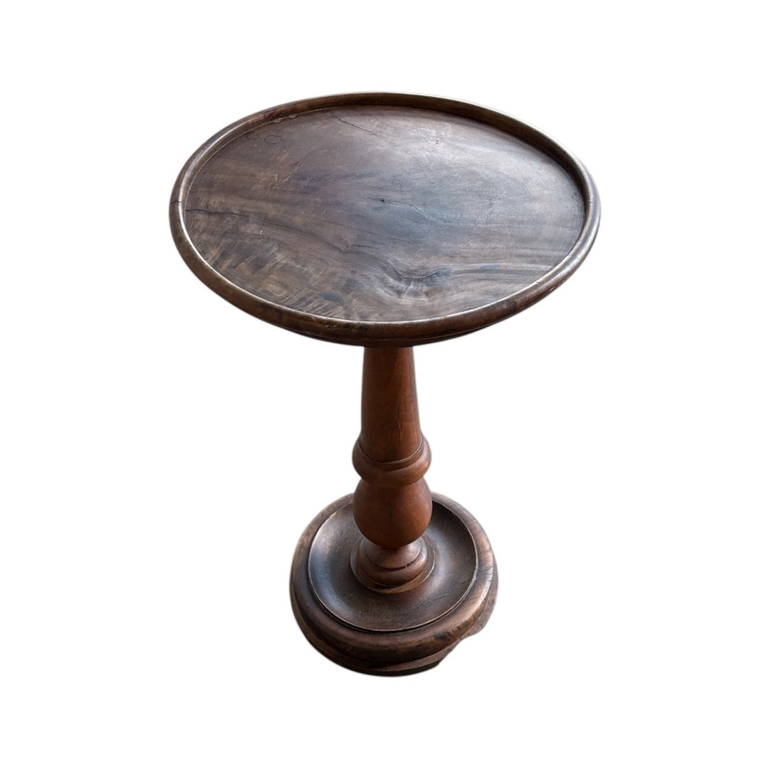 Vintage Turned Walnut Pedestal Candle Stand with Dished Top