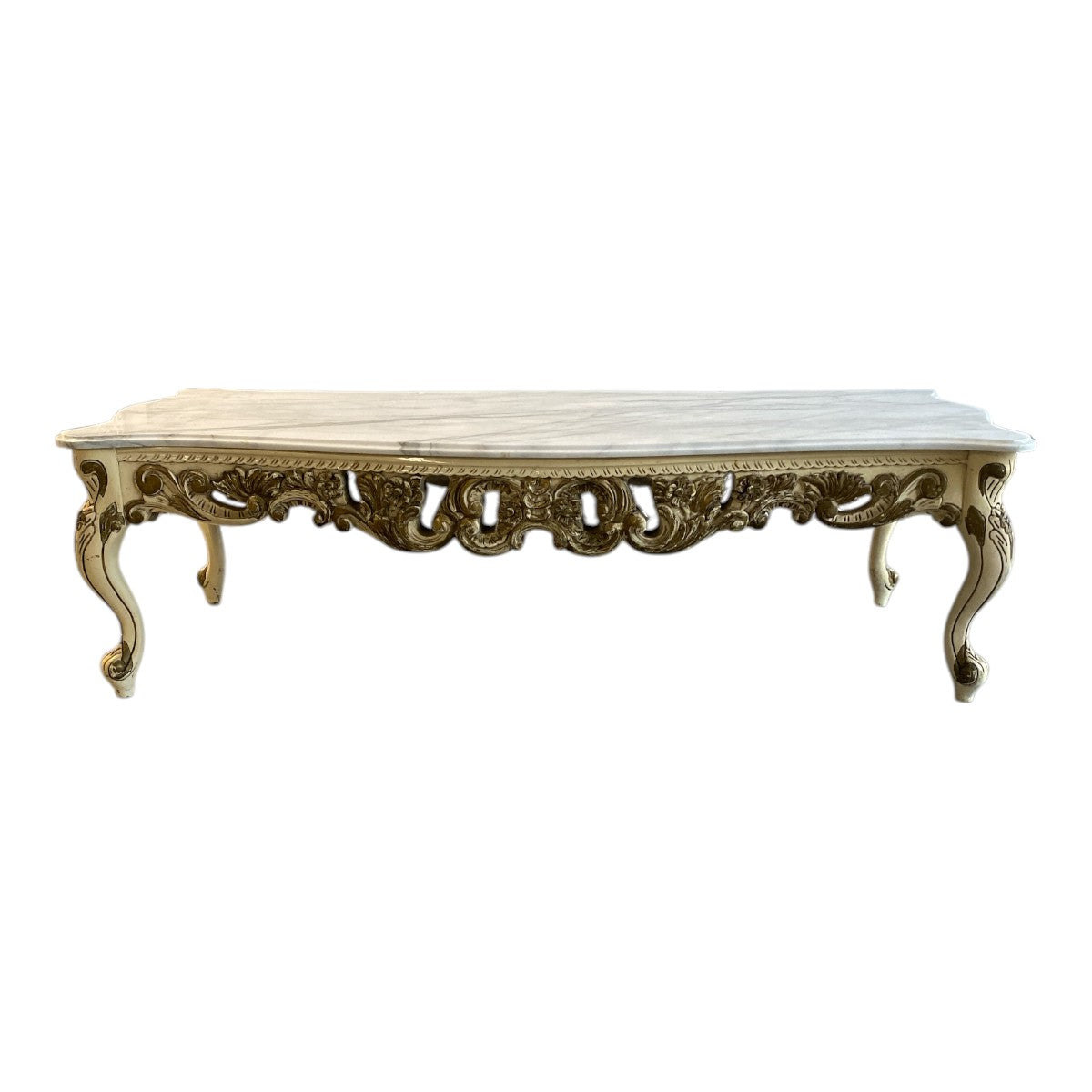Vintage Baroque Marble Coffee Table – Oversized Rococo Carved Base