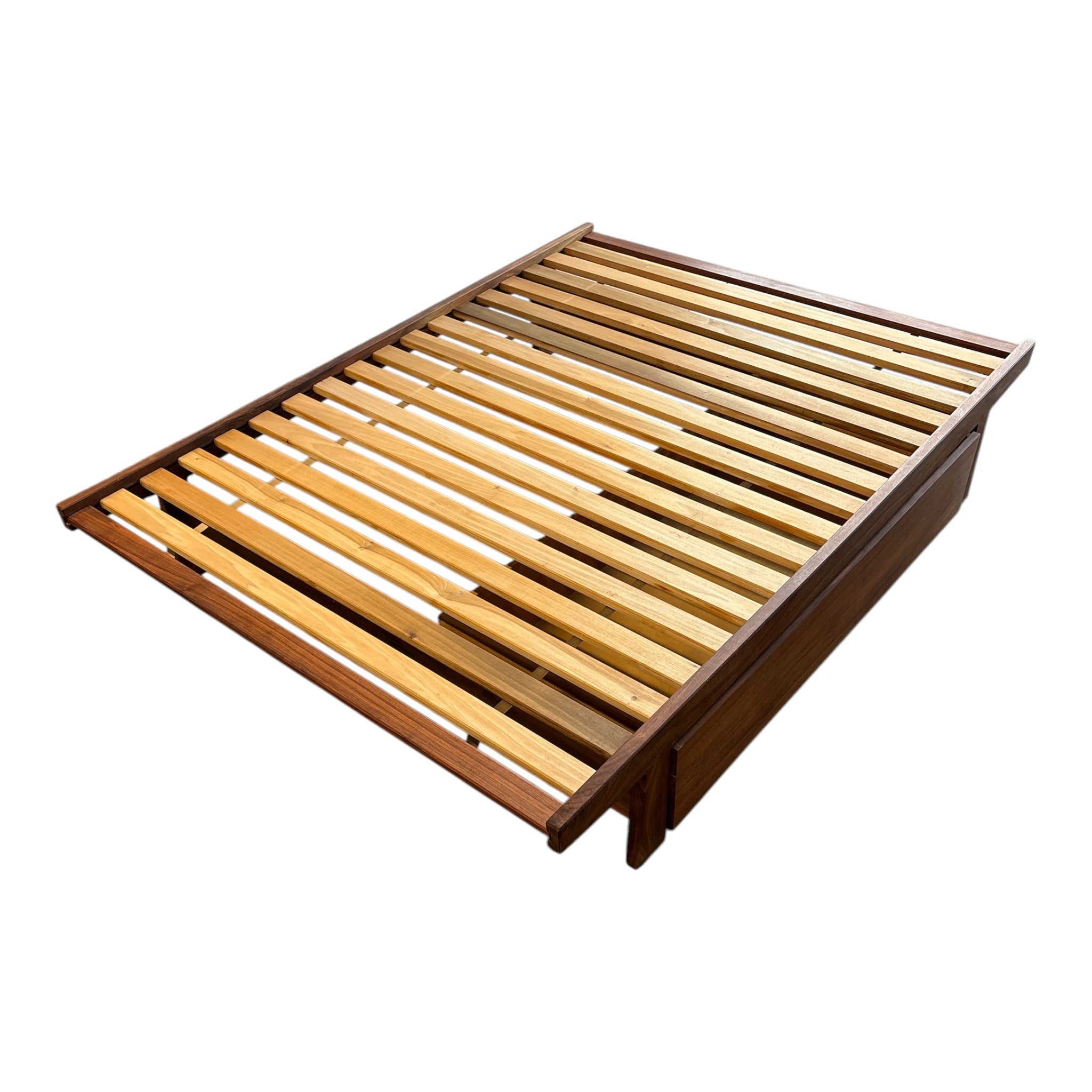 Solid Walnut Platform Bed Frame Full Size Japanese-Inspired with Maple Slats
